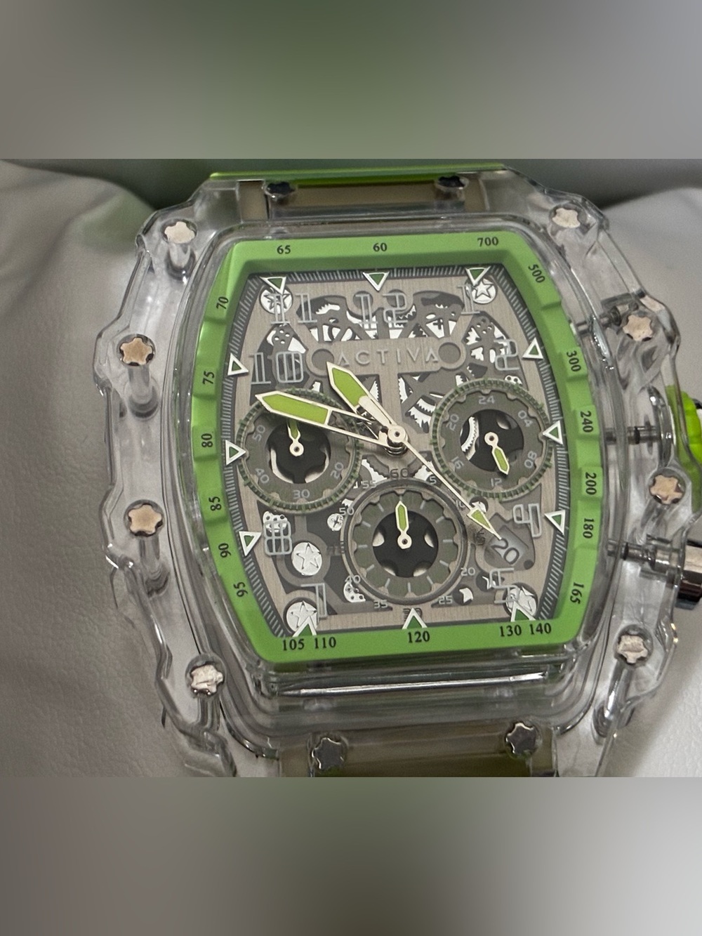 Ativa Clear Case Sport Watch with Bright Green Strap